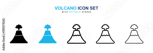 Volcano icon collection in black and blue colors