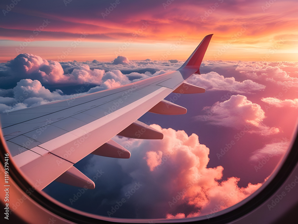 Obraz premium plane wing is flying over the clouds