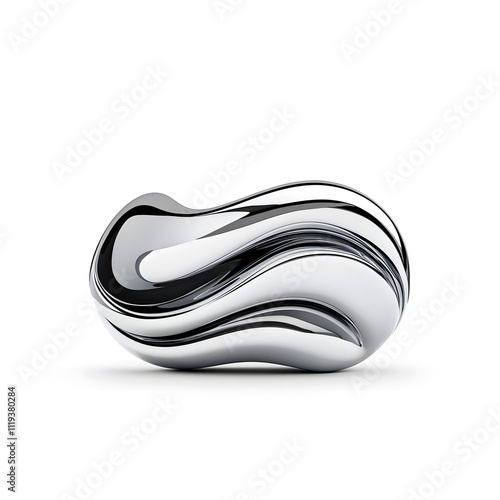 3d abstract melted chrome metal dynamic form shape isolated on white background. Futuristic metallic puddles