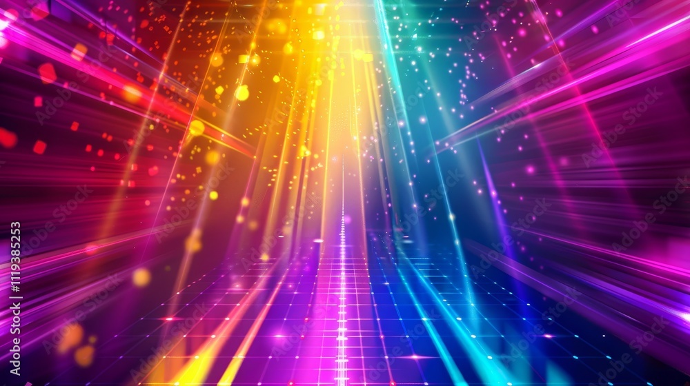 Obraz premium Vibrant Abstract Light Rays in Colorful Digital Space Background