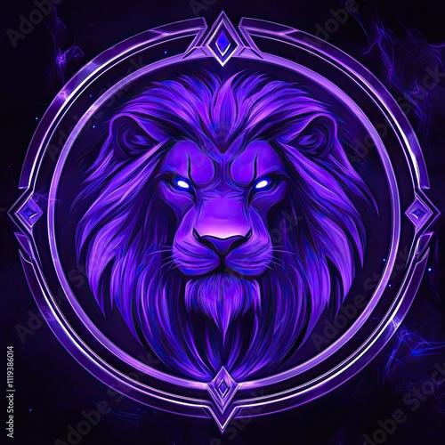 Majestic Purple Lion in Mystical Frame: Digital Art photo