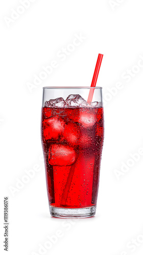 Wallpaper Mural Red soda with ice in a glass isolated on white background Torontodigital.ca