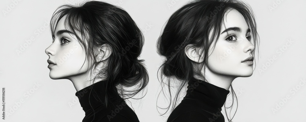 Fototapeta premium minimalistic portrait of a girl in black and white