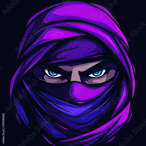 Mysterious Purple Hooded Figure Intense Gaze Digital Art Illustration photo