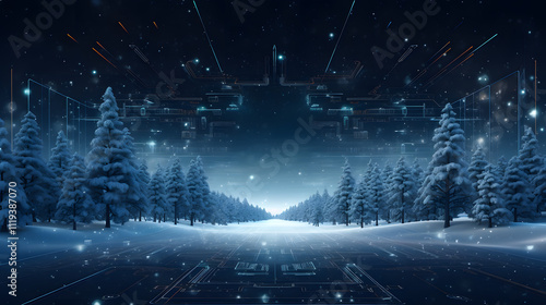 Cyber winter background, copy space for text