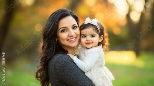 A happy young mother with her baby daughter in the park