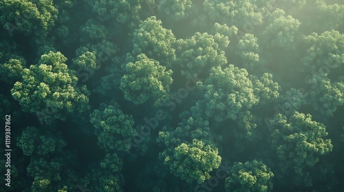 Aerial view of lush green forest canopy.