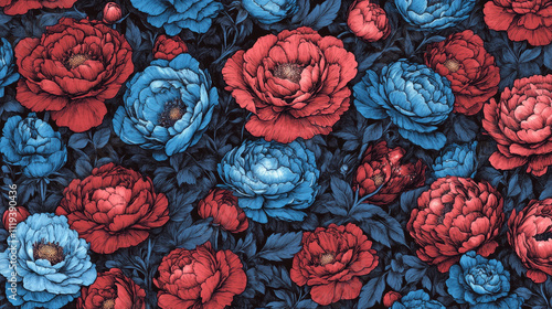 red and blue peonies a dark floral delight for wallpaper and art