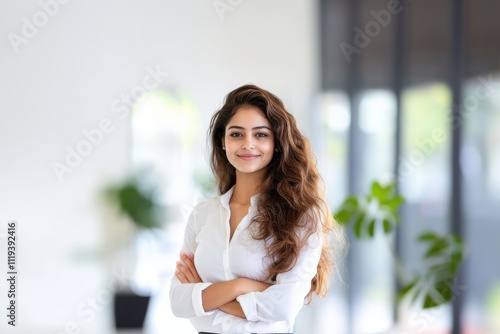 Free Download young indian business woman standing at office - GFXLoad