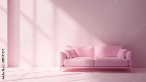 Wallpaper Mural  minimalist pink sofa against a soft pink wall, illuminated by gentle sunlight  Torontodigital.ca