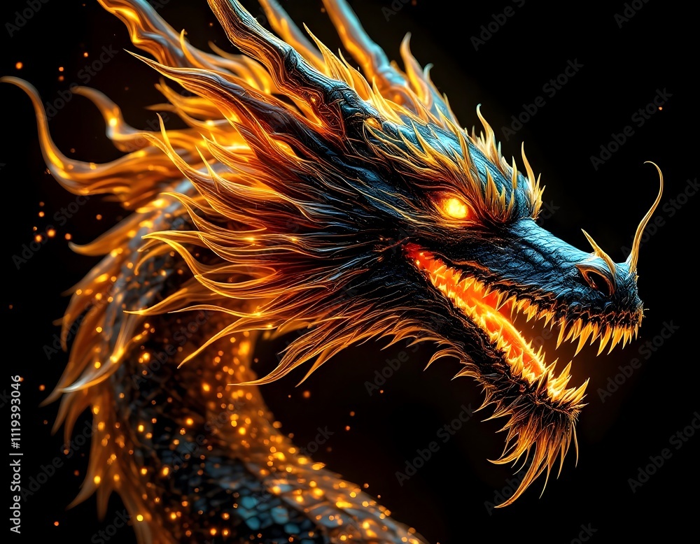 Fiery Dragon Head Digital Art: A Majestic Creature of Myth and Legend Fiery Dragon Head Digital Art: A Majestic Creature of Myth and Legend