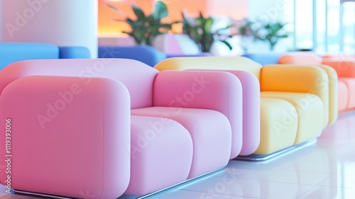 Colorful modern lounge chairs in a bright, inviting space 