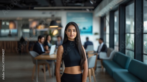 young indian business woman standing at office