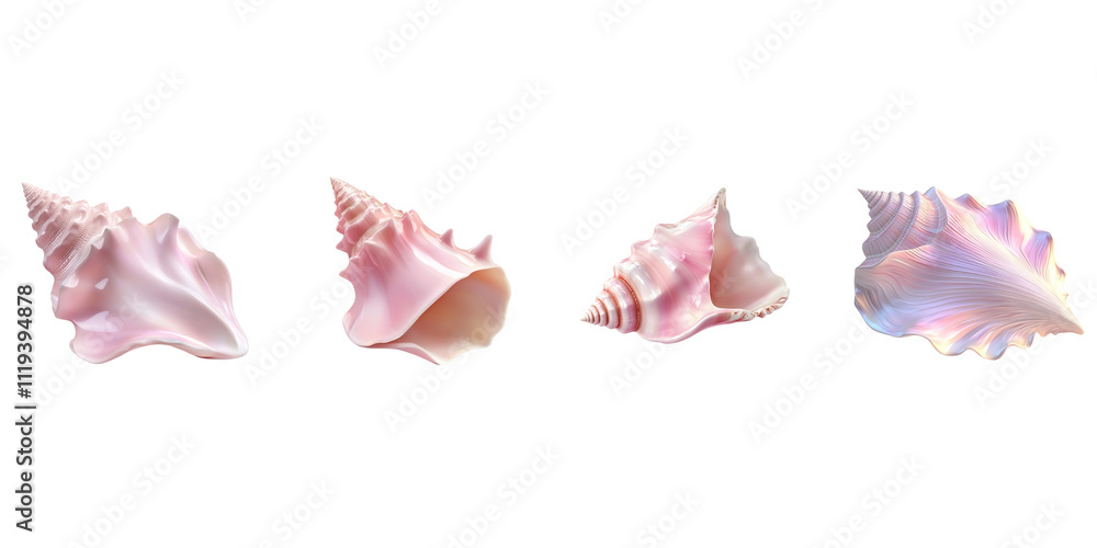 3D illustration of a pink conch shell on a white background. 3D illustration of a pink conch shell on a white background.