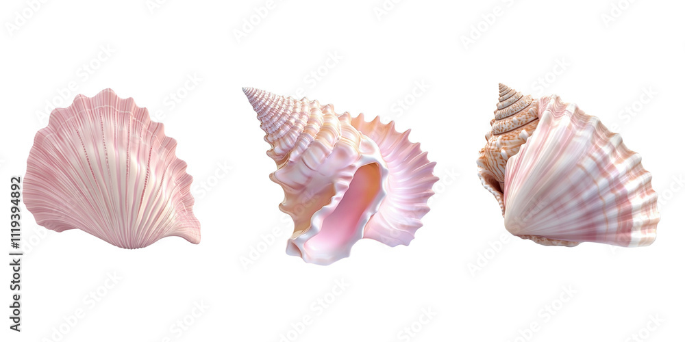 3D illustration of a pink conch shell on a white background.
