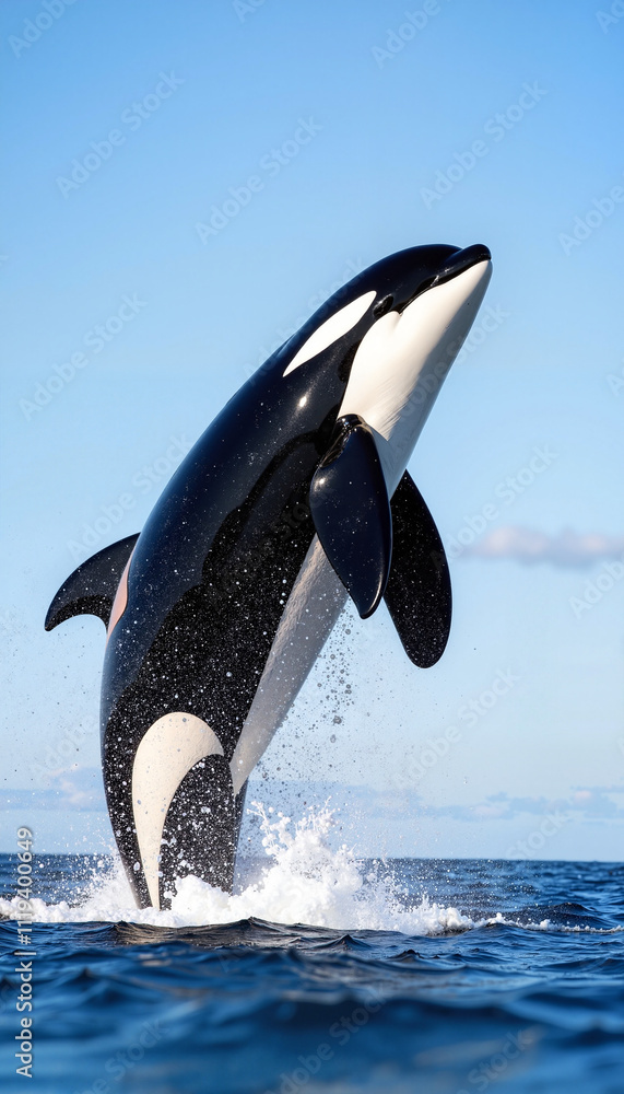 Fototapeta premium Giant Whale Breaching in the Ocean at Sunrise