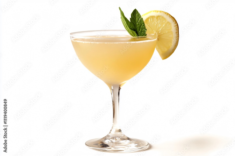 Refreshing Lemon Cocktail with Mint Garnish in Elegant Glass Refreshing Lemon Cocktail with Mint Garnish in Elegant Glass