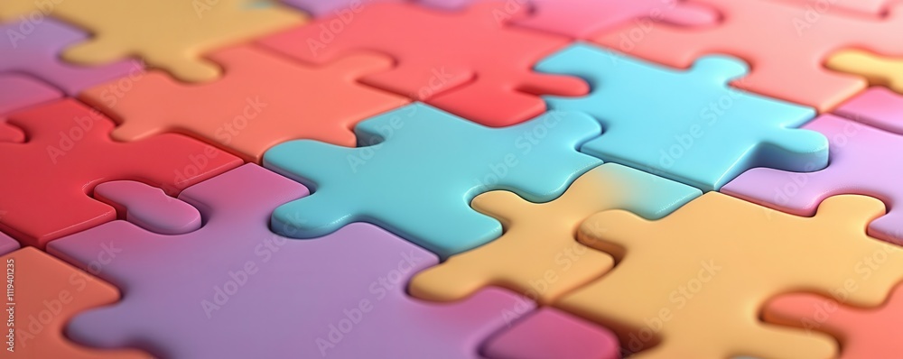 Solution flat design top view theme puzzle-solving process 3D render colored pastel Solution flat design top view theme puzzle-solving process 3D render colored pastel