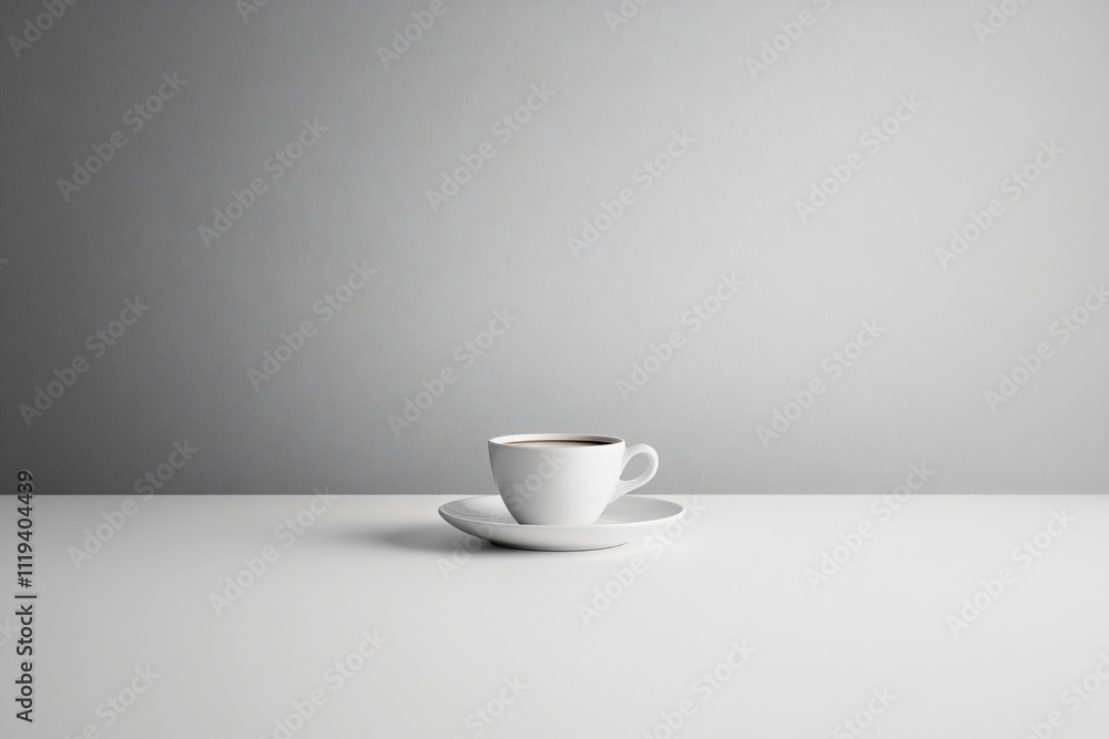 Minimalistic White Coffee Cup on Simple Gray Table Surface Minimalistic White Coffee Cup on Simple Gray Table Surface