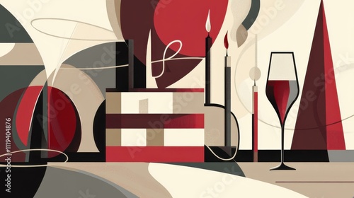 Abstract Still Life with Wine Glass and Candles