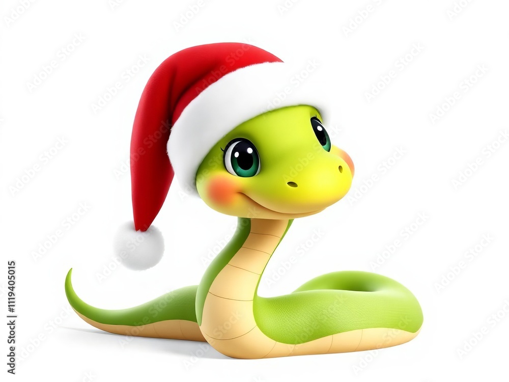 Fototapeta premium A cute snake wearing a Santa hat