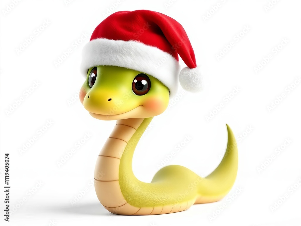 Fototapeta premium A cute snake wearing a Santa hat