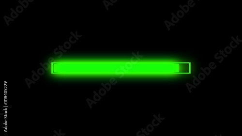 glowing green loading bar on black background. progress line video