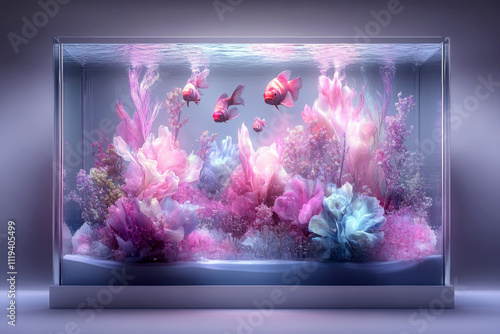 Vibrant aquarium with colorful fish and coral scenery.