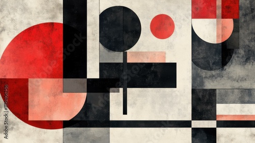 Abstract Geometric Art: Red and Black Minimalist Design
