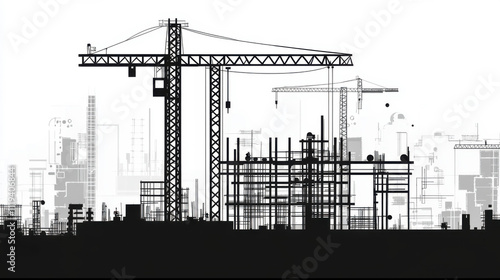 Construction Site Silhouette: Urban Development in Progress