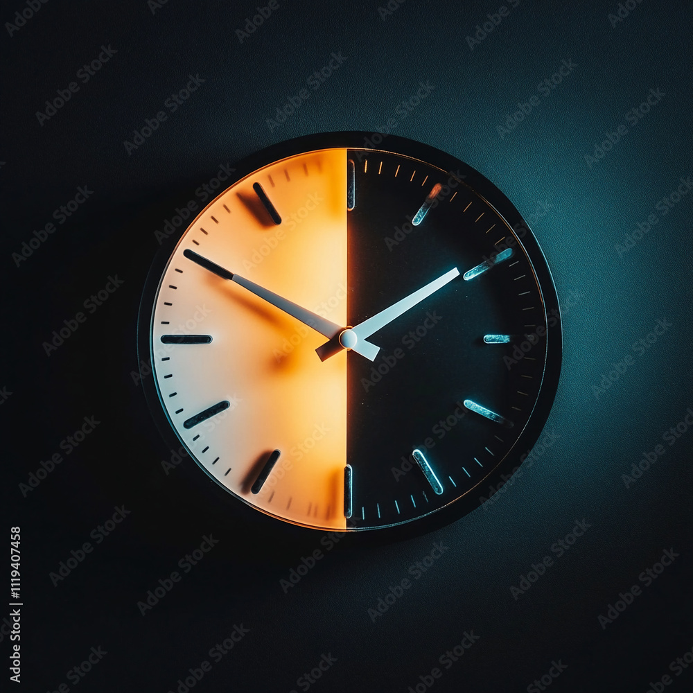 Duality of Time A Clock with Day and Night Sky Design and Roman Numerals