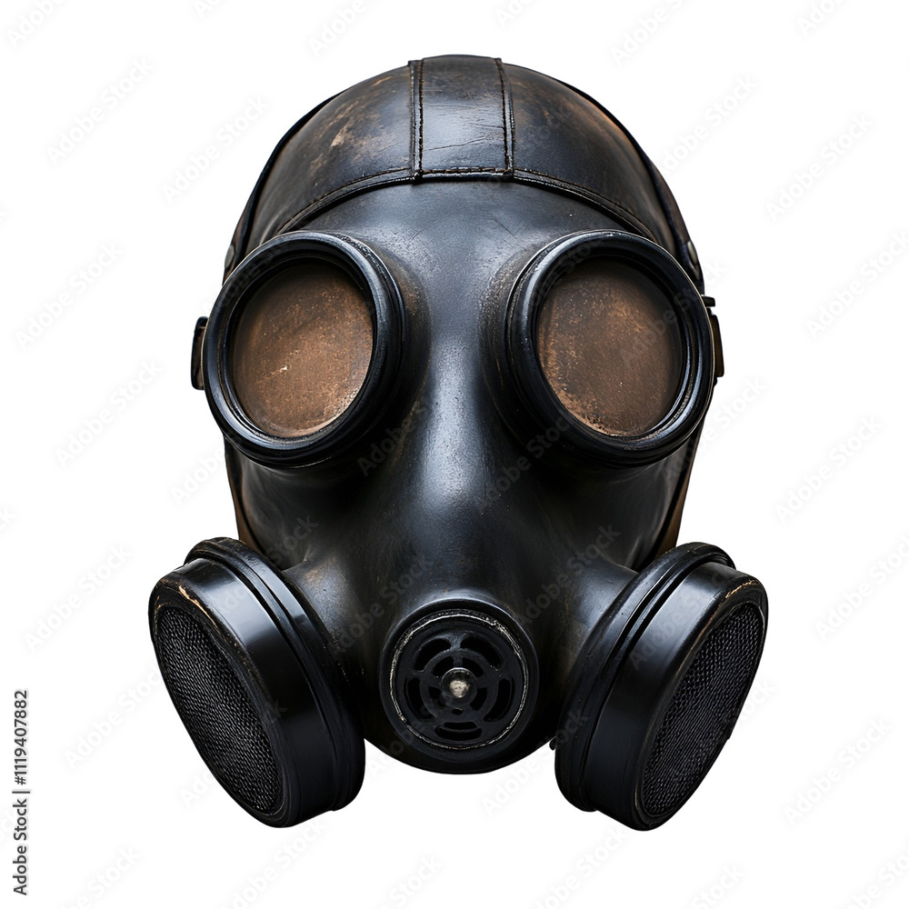 Front view of a gas mask isolated on a white transparent background Front view of a gas mask isolated on a white transparent background