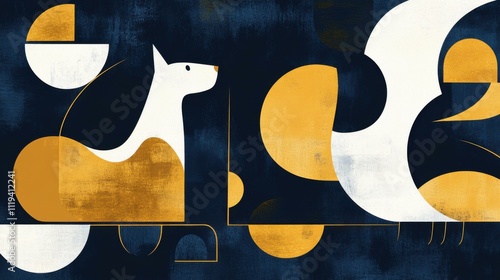 Abstract Geometric Dog Portrait in Yellow and Blue