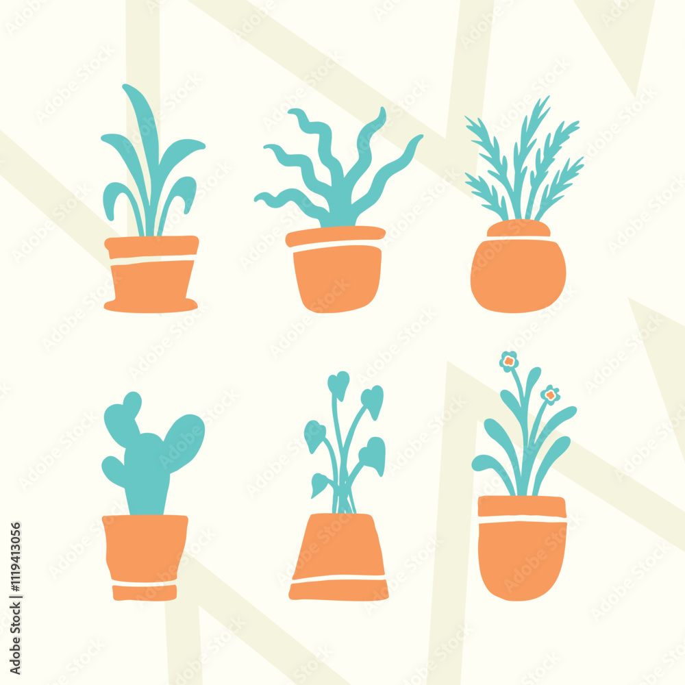 Flowerpot House Plants Handdrawn Illustration Flowerpot House Plants Handdrawn Illustration