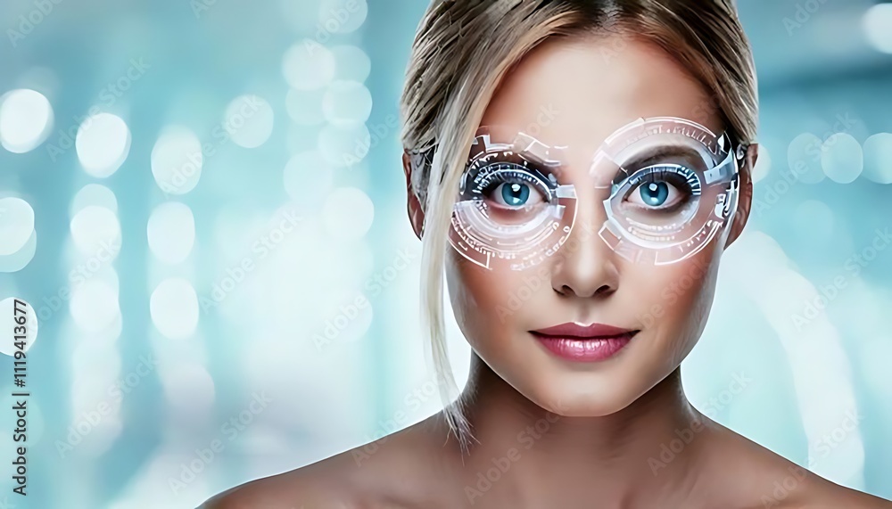 Future woman with cyber technology eye panel concept Future woman with cyber technology eye panel concept
