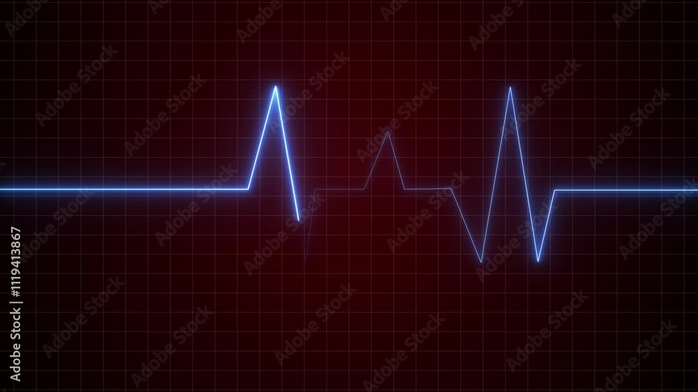 Glowing neon heartbeat pulse animation icon on a grid background. Glowing neon heartbeat pulse animation icon on a grid background.