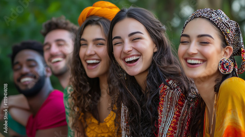 Friends from Diverse Cultures Enjoying Meal Together Outdoors