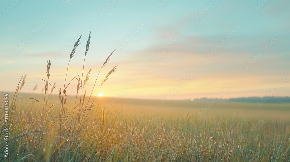 Morning dew on a field exploring human lifestyle and emotion in nature's calm environment Morning dew on a field exploring human lifestyle and emotion in nature's calm environment