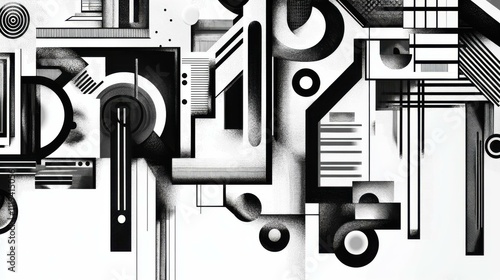 Abstract Geometric Shapes in Black and White - Modern Art Print