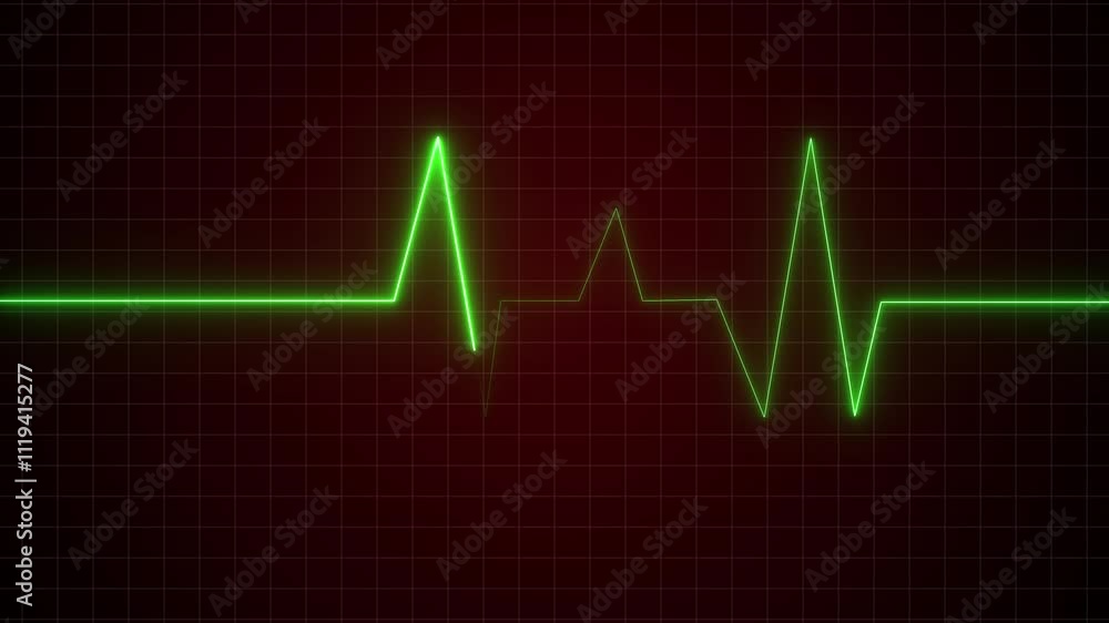 Glowing neon heartbeat pulse animation icon on a grid background. Glowing neon heartbeat pulse animation icon on a grid background.