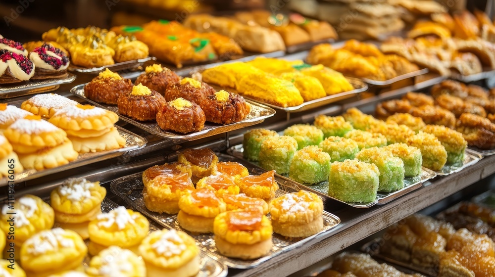 A Bakery Display with a Variety of Pastries A Bakery Display with a Variety of Pastries