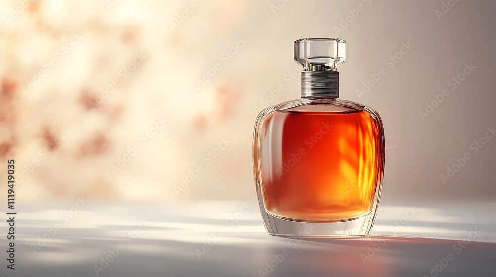 A bottle of perfume is sitting on a table A bottle of perfume is sitting on a table