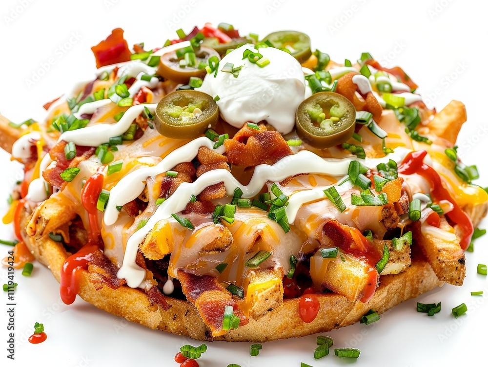 Loaded French Fries with Bacon, Cheese, Sour Cream and Jalapenos Loaded French Fries with Bacon, Cheese, Sour Cream and Jalapenos