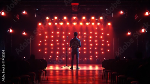 the humor of everyday life brought to life by a comedian in a stand-up performance, infused with Indian cultural elements