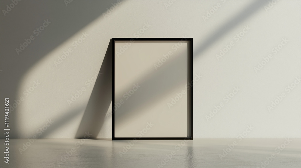 Contemporary style picture frame with matte black thin metal frame, placed on the wall with light gray background, Ai generated images Contemporary style picture frame with matte black thin metal frame, placed on the wall with light gray background, Ai generated images