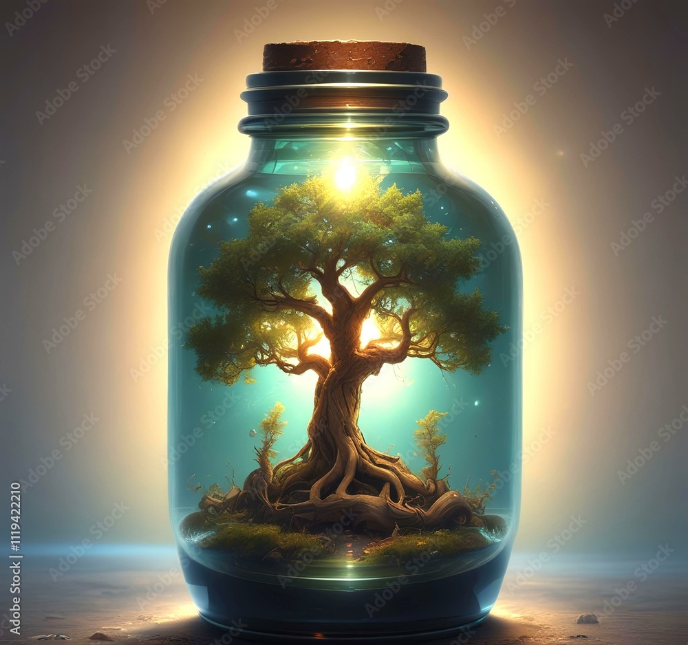 Illustration of fantasy tree inside botle. Illustration of fantasy tree inside botle.