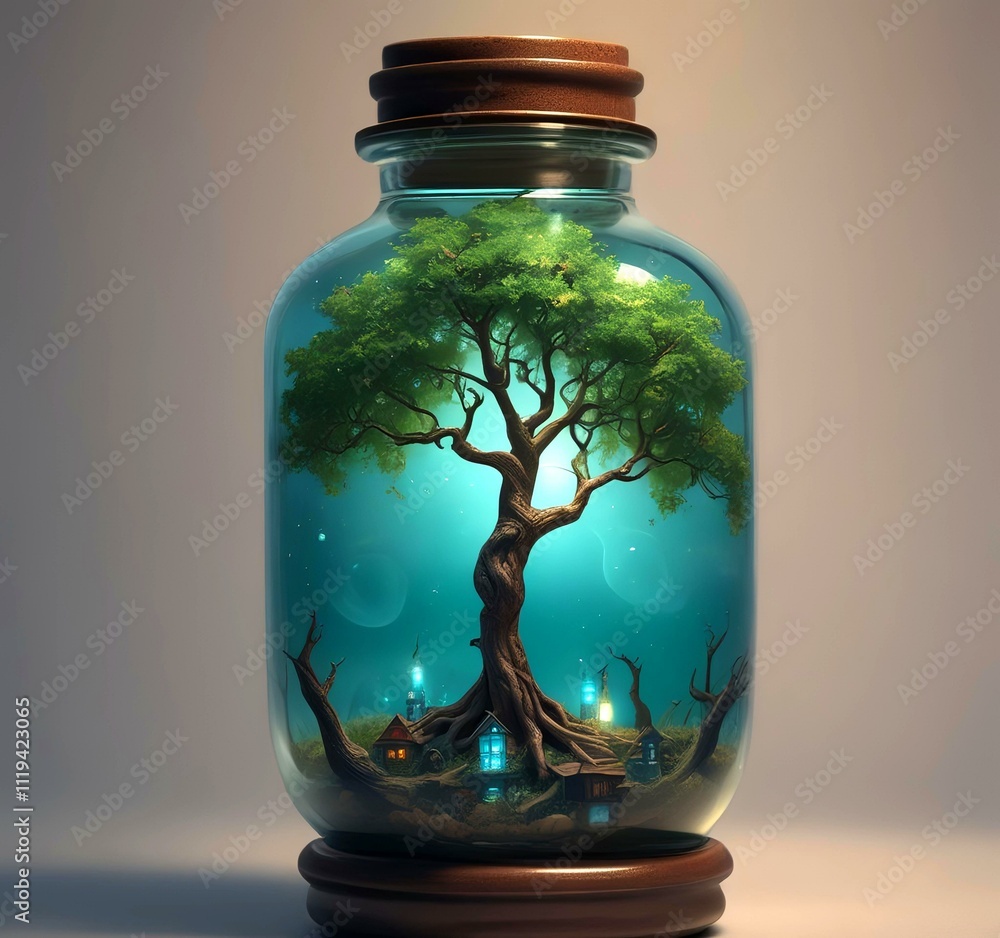 Illustration of fantasy tree inside botle. Illustration of fantasy tree inside botle.