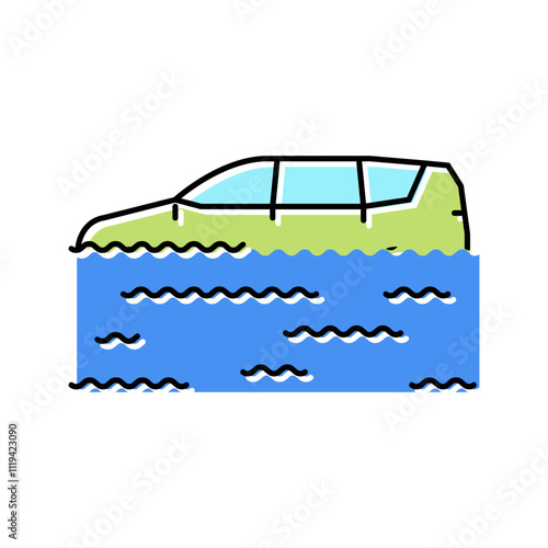 flooded car disaster color icon vector. flooded car disaster sign. isolated symbol illustration