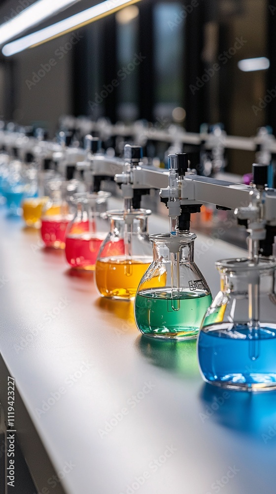 thermoelectric materials, precise lab equipment, testing thermal conductivity, gradient lighting with vibrant blues and oranges thermoelectric materials, precise lab equipment, testing thermal conductivity, gradient lighting with vibrant blues and oranges