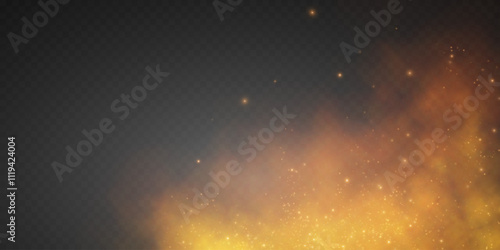 Fire smoke and flying fire particles sparks fierce flames fire, heat, grill, heat glow in a cloud isolated transparent vector. Hell fire with glowing ash.